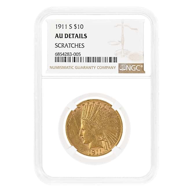 1911-S $10 Indian Head Gold Eagle Coin NGC AU Details