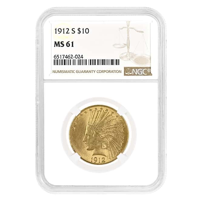 1912 S $10 Indian Head Gold Eagle Coin NGC MS 61