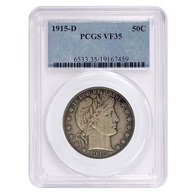 1915-D Barber Silver Half Dollar 50C PCGS VF 35