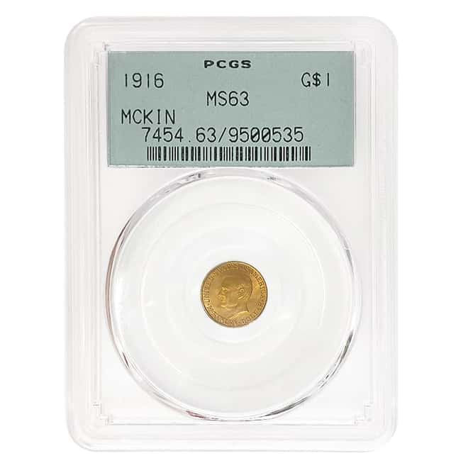 1916 McKinley $1 Gold Commem Coin PCGS MS 63