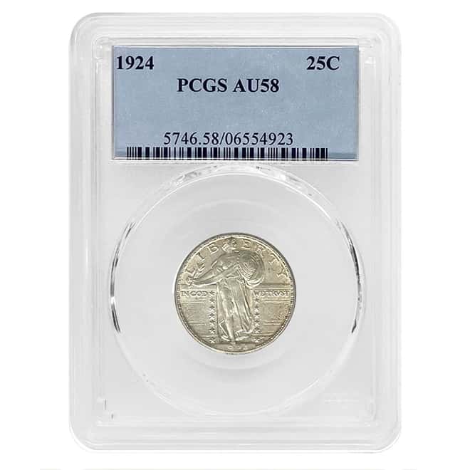 1924 Standing Liberty Silver Quarter 25C PCGS AU 58