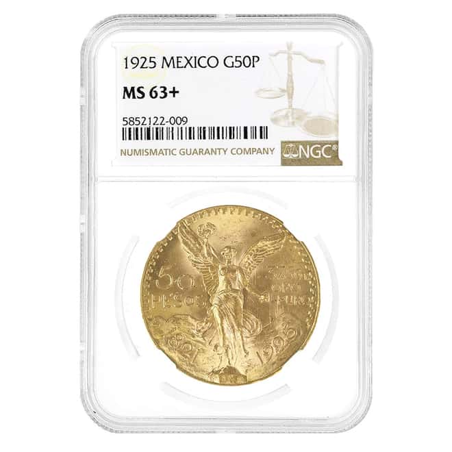 1925 Mexico 50 Pesos Gold Coin NGC MS 63+