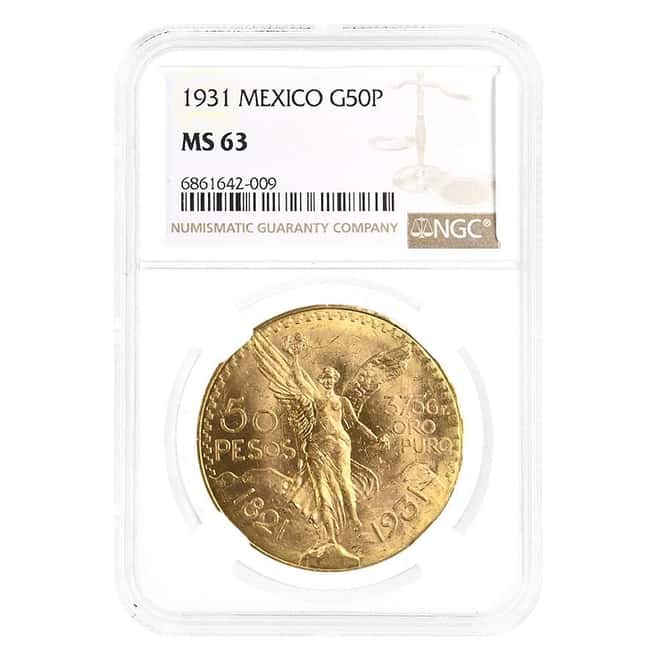 1931 Mexico 50 Pesos Gold Coin NGC MS 63