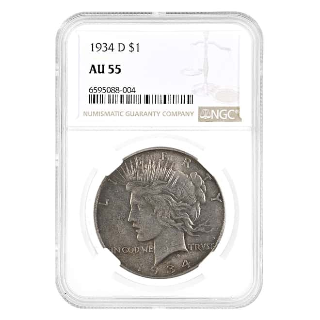 1934 D Peace Silver Dollar $1 NGC AU 55