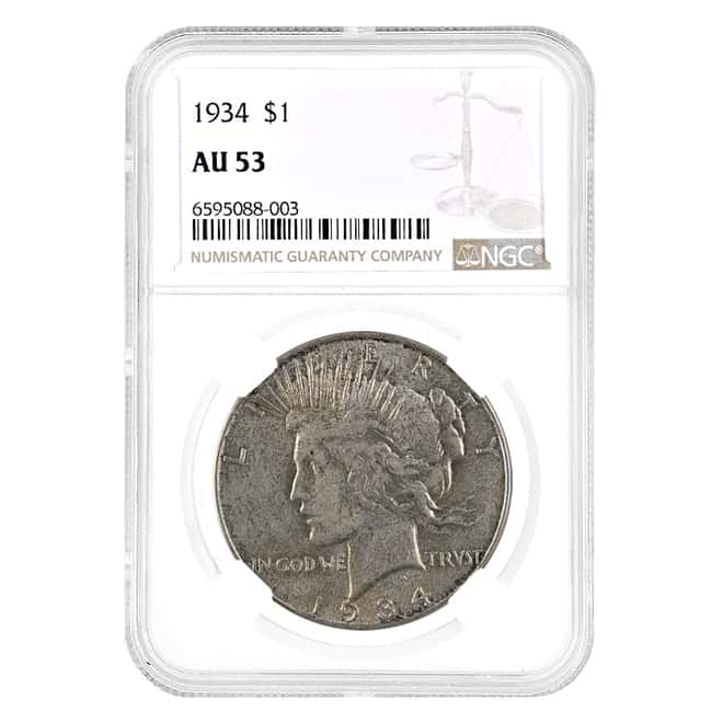 1934 Peace Silver Dollar $1 NGC AU 53