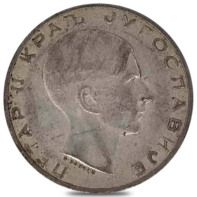 1938 Yugoslavia Petar II 50 Dinara Silver Coin Avg Circ