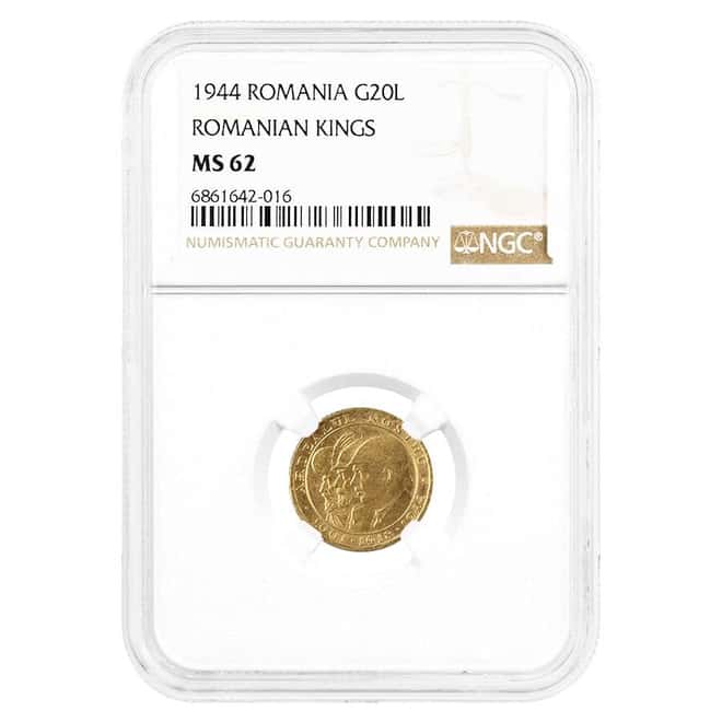 1944 Romania 20 Lei Romanian Kings Gold Coin NGC MS 62