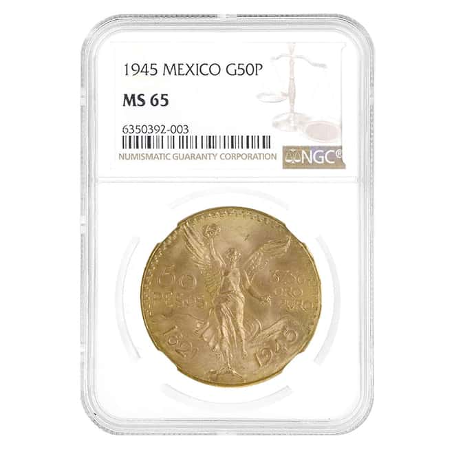 1945 Mexico 50 Pesos Gold Coin NGC MS 65