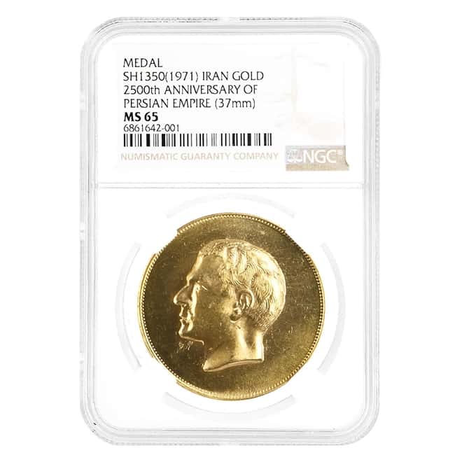 1971 (SH 1350) Gold Medal 2500th Anniv. of Persian Empire NGC MS 65