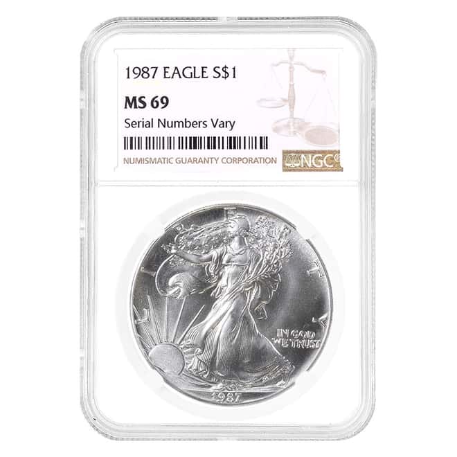 1987 1 oz Silver American Eagle $1 Coin NGC MS 69
