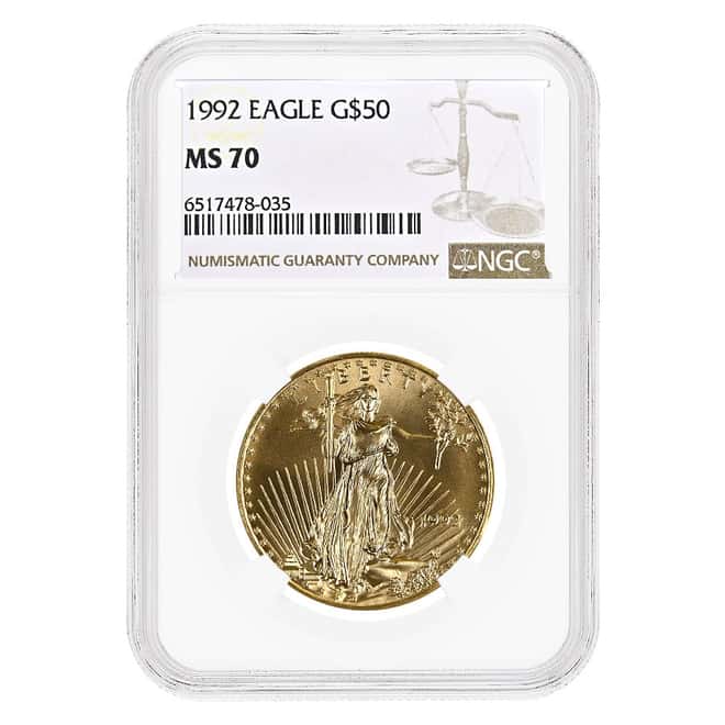 1992 1 oz Gold American Eagle $50 Coin NGC MS 70