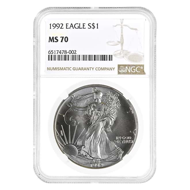 1992 1 oz Silver American Eagle $1 Coin NGC MS 70