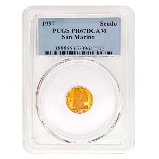 1997 San Marino 1 Scudo Kneeling Angel Gold Coin PCGS PF 67