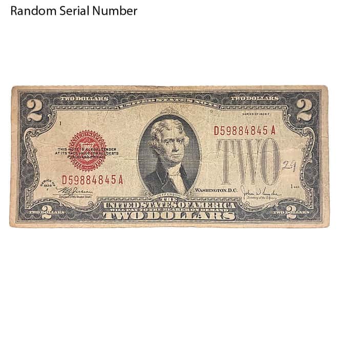 1928 $2 Bill Legal Tender Currency Note Red Seal Avg Circ