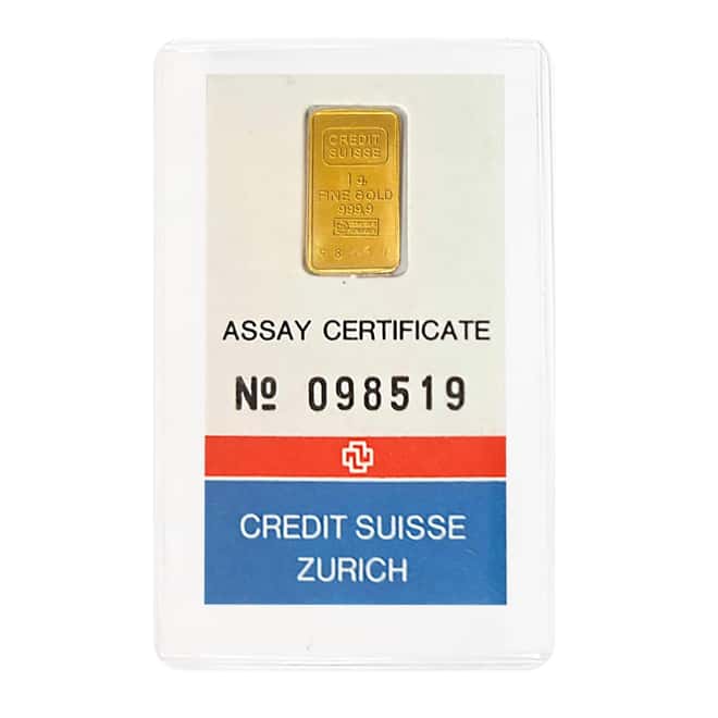 1 gram Credit Suisse Panda Gold Bar .9999 Fine (In Assay)