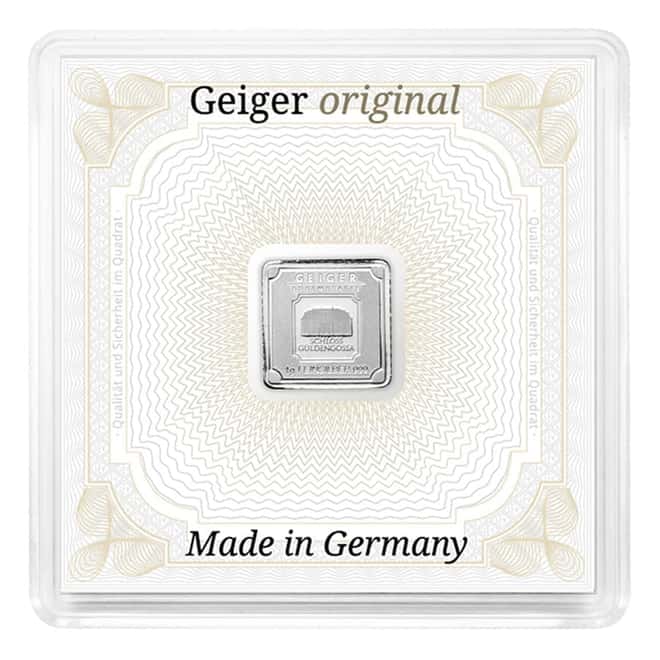 1 Gram Geiger Original Square Silver Bar .999 Fine (in Assay)