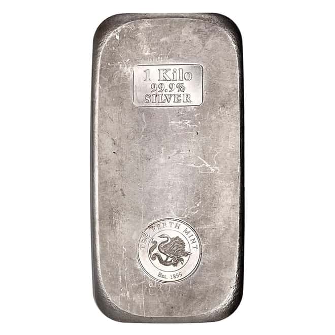1 Kilo Perth Mint Silver Bar .999 Fine (Vintage, Old Style Logo)