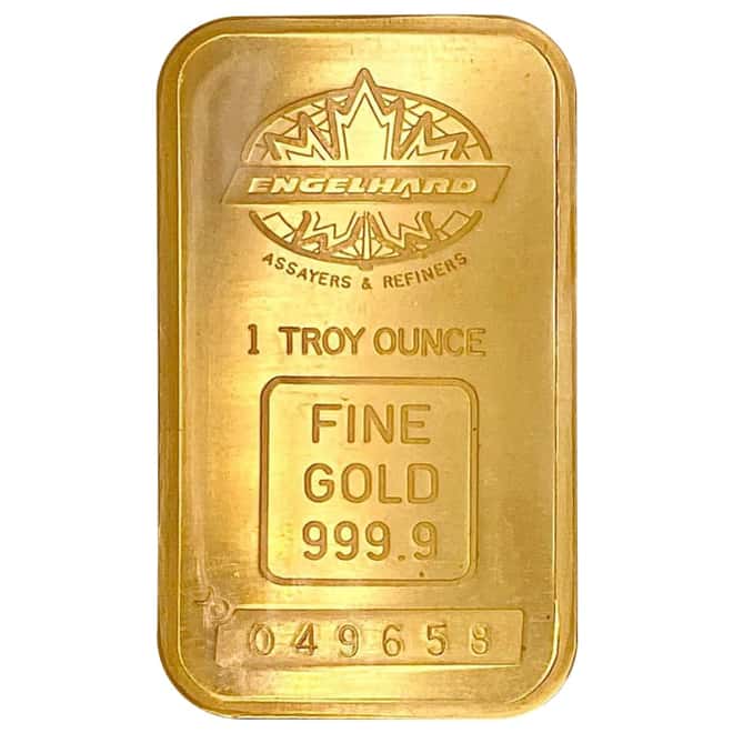 1 oz Engelhard Bull Logo Gold Vintage Bar .9999 Fine