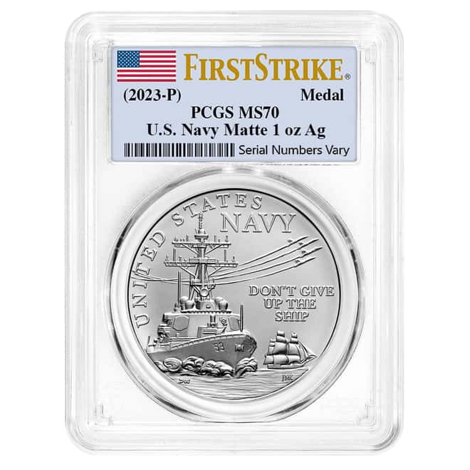 1 oz US Navy Silver Medal PCGS MS 70 FS