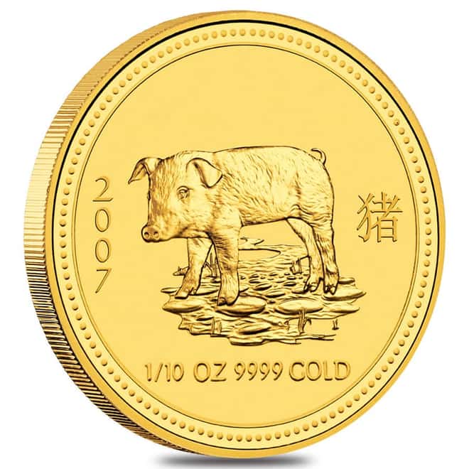 2007 1/10 oz Gold Lunar Pig BU Australia Perth Mint Series I