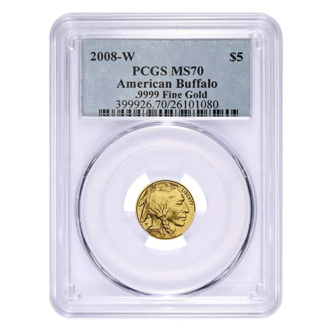 2008 W 1/10 oz $5 Burnished Gold American Buffalo PCGS MS 70
