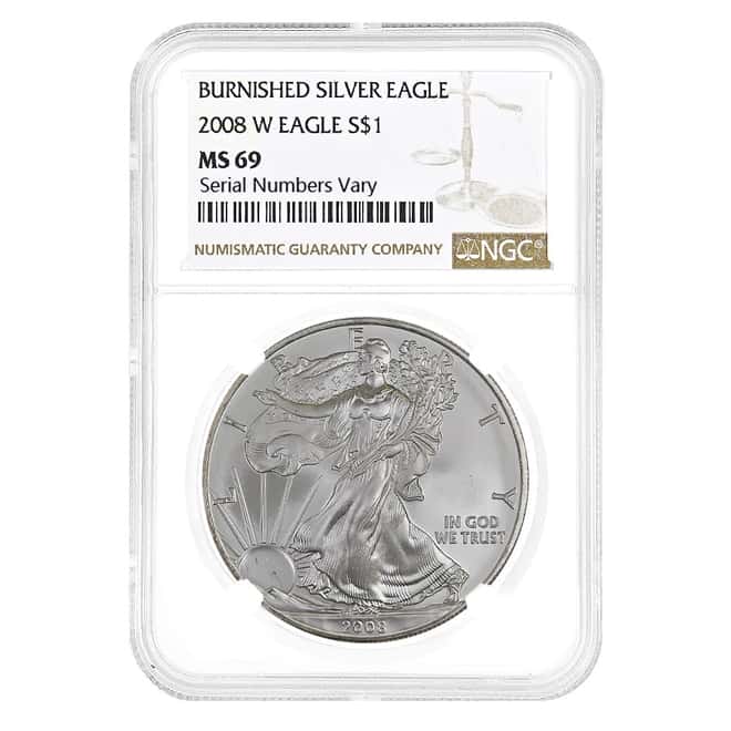 2008-W 1 oz Burnished Silver American Eagle $1 Coin NGC MS 69