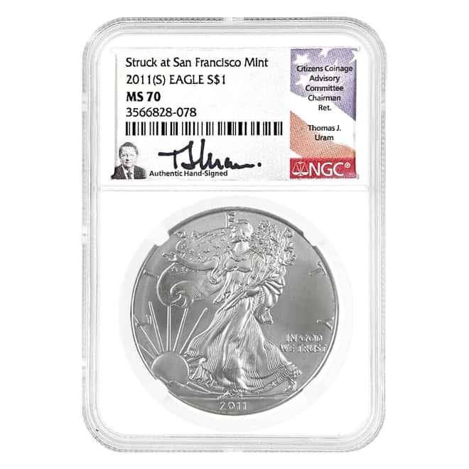 2011 (S) 1 oz Silver American Eagle NGC MS 70 (Uram Sign)