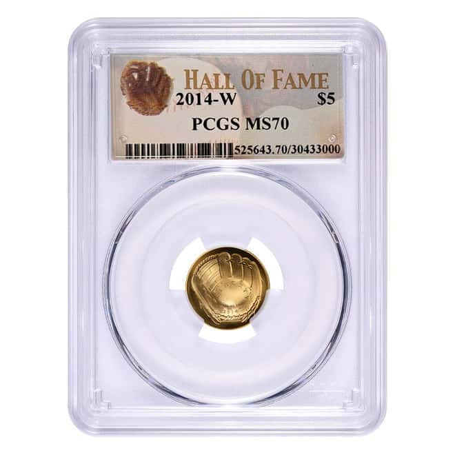 2014 W $5 Gold National Baseball Hall of Fame Coin PCGS MS 70