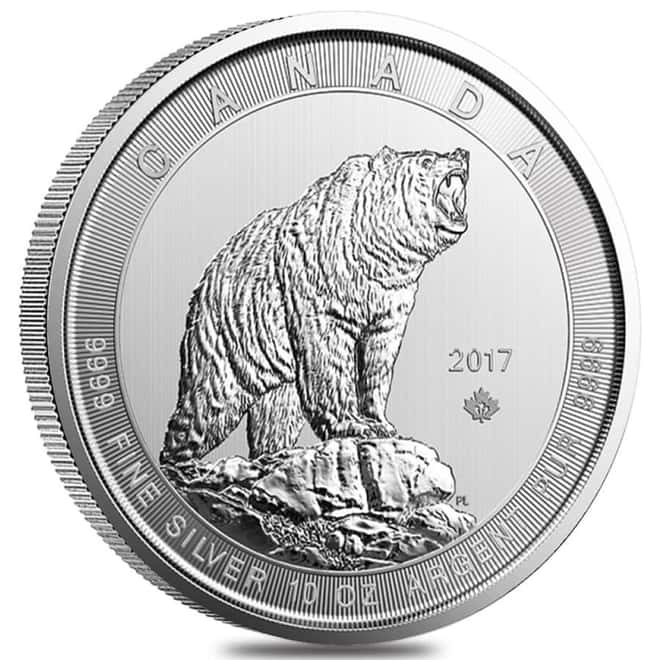 2017 10 oz Canada Roaring Grizzly Bear Silver Coin BU