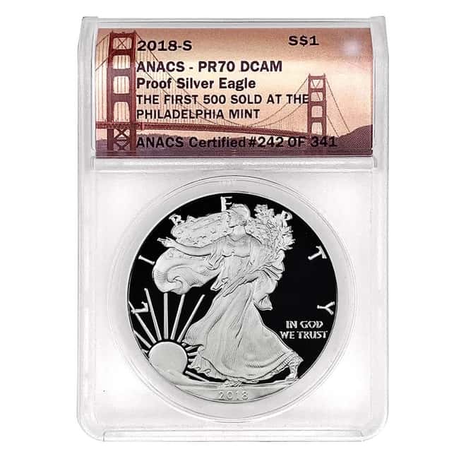 2018-S 1 oz Proof Silver American Eagle ANACS PF 70 DCAM