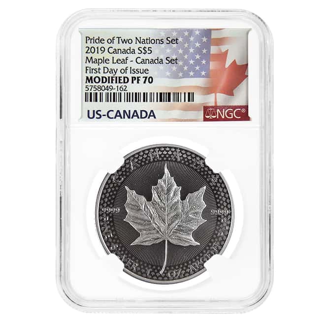 2019 1 oz Modified Silver Maple Leaf NGC PF 70 FD Pride of Two Nations