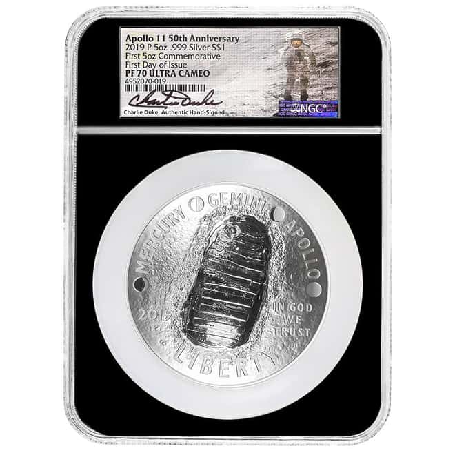 2019 P 5 oz Apollo 11 Proof Silver Dollar NGC PF 70 FDOI (Charlie Duke Sign)