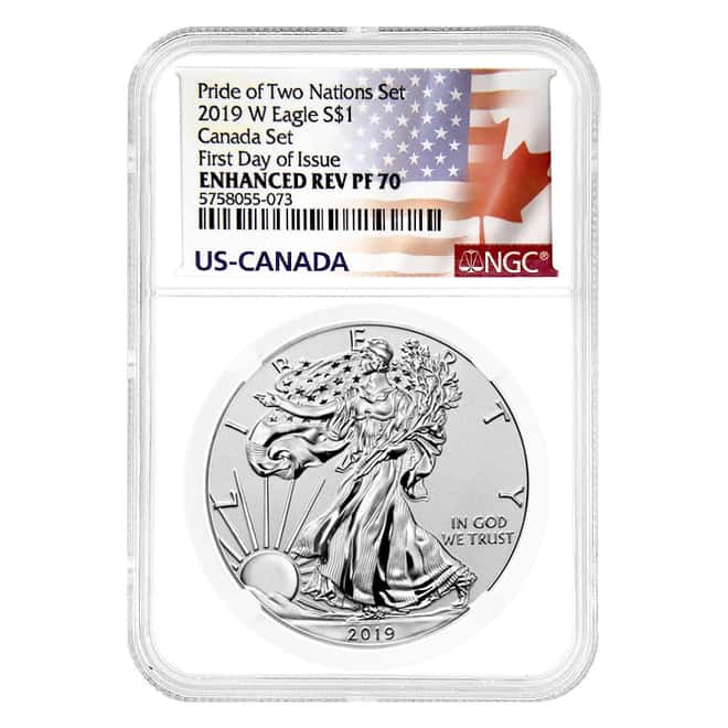 2019-W 1 oz Enhanced Silver Eagle NGC PF 70 FD Pride of Two Nations