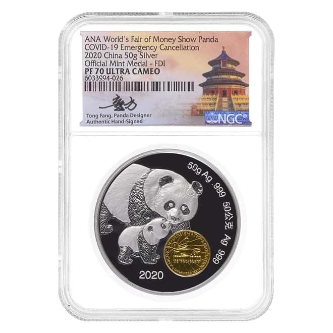 2020 China 50 gram Panda Silver Medal - Pittsburgh NGC PF 70