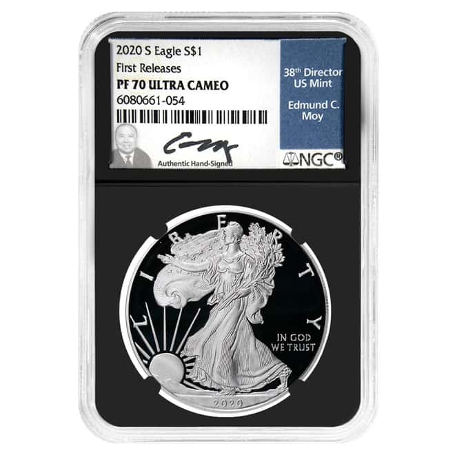 2020-S 1 oz Silver American Eagle NGC PF 70 FR Moy Sign