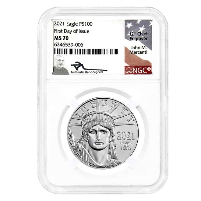2021 1 oz Platinum American Eagle NGC MS 70 FDOI Mercanti Sign