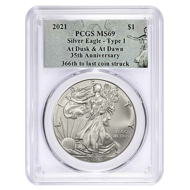 2021 1 oz Silver American Eagle At Dusk & At Dawn T-1 PCGS MS 69