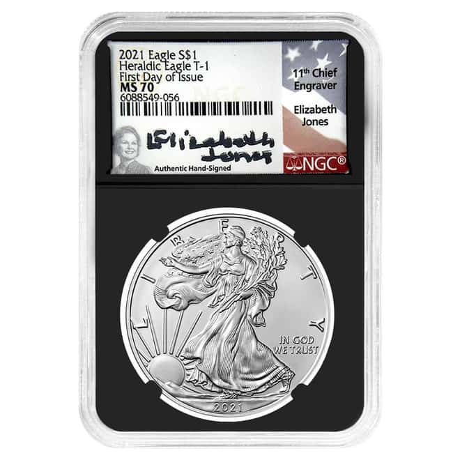 2021 1 oz Silver American Eagle NGC MS 70 FD Jones Sign