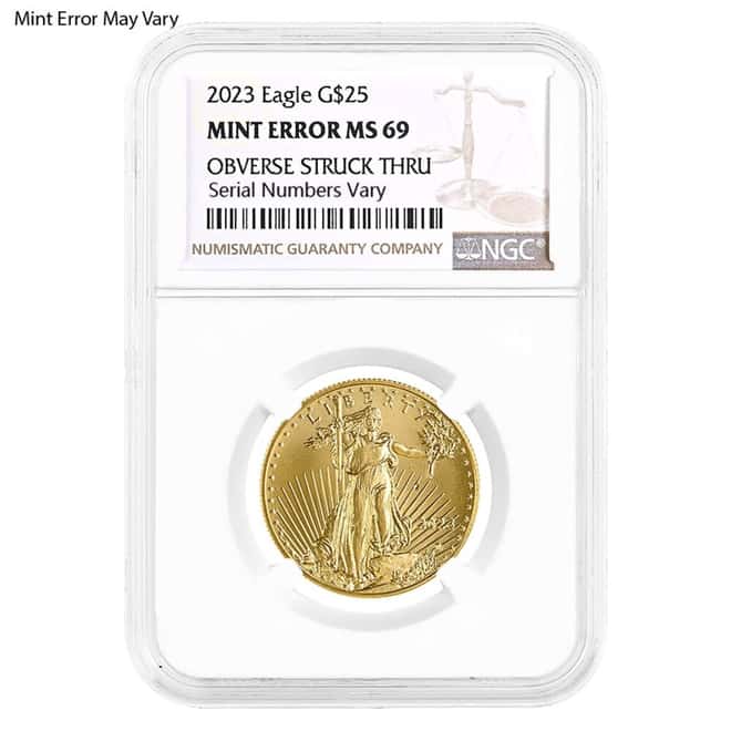 2023 1/2 oz Gold American Eagle NGC MS 69 Mint Error (Obv Struck Thru)