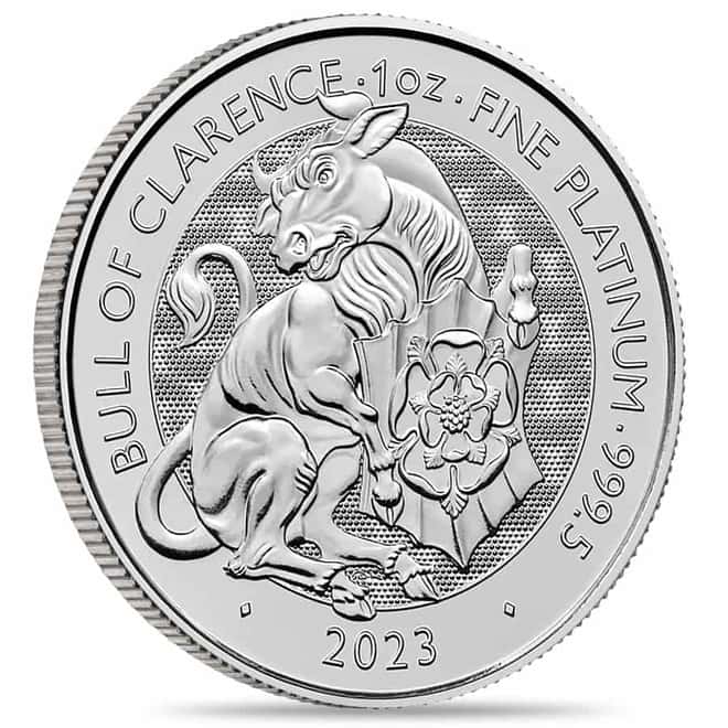 2023 GB 1 oz Platinum The Tudor Beasts Bull of Clarence Coin BU