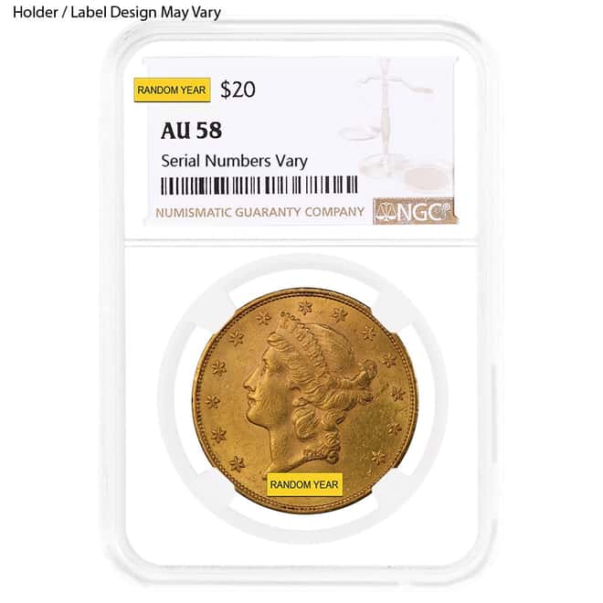 $20 Gold Double Eagle Liberty Head NGC AU 58 (Random Year)