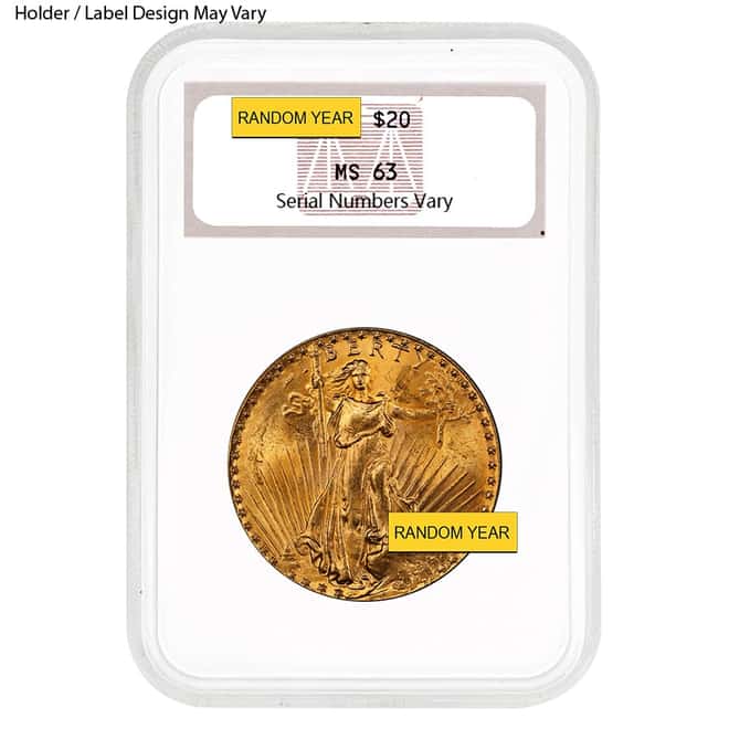 $20 Gold Double Eagle Saint Gaudens NGC MS 63 Fatty Holder (Random Year)