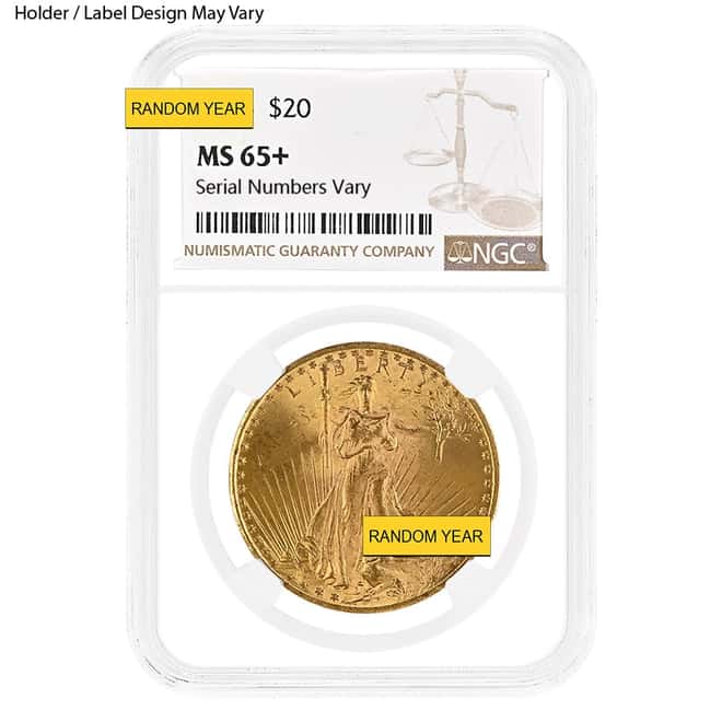 $20 Gold Double Eagle Saint Gaudens NGC MS 65+ (Random Year)