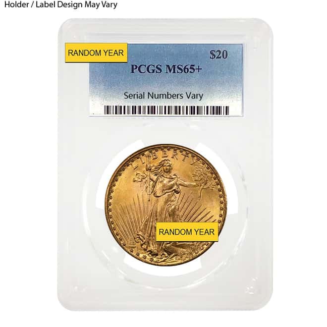 $20 Gold Double Eagle Saint Gaudens PCGS MS 65+ (Random Year)