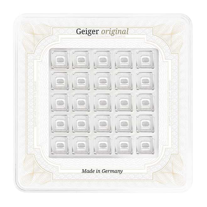 25 x 1 gram Geiger Original Square Silver Bar Multicard