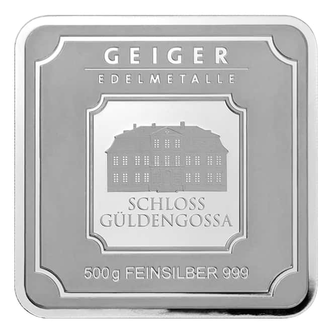 500 gram Geiger Original Square Silver Bar .999 Fine (In Assay)