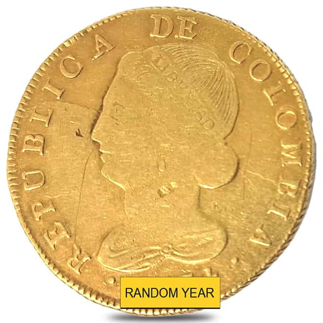 8 Escudos Colombia Gold Coin AGW .7614 oz Ex Jewelry (1822-1838, Random Year)