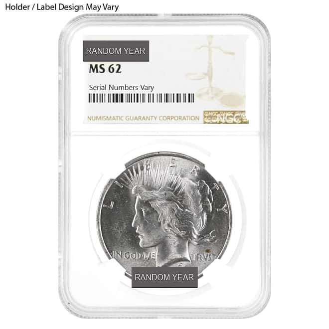 Peace Silver Dollar $1 NGC MS 62 (Random Year, 1922-1935)