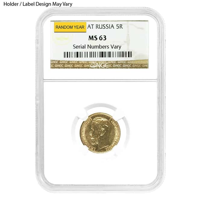 Russia 5 Roubles Nicholas II Gold Coin NGC MS 63 Random Year