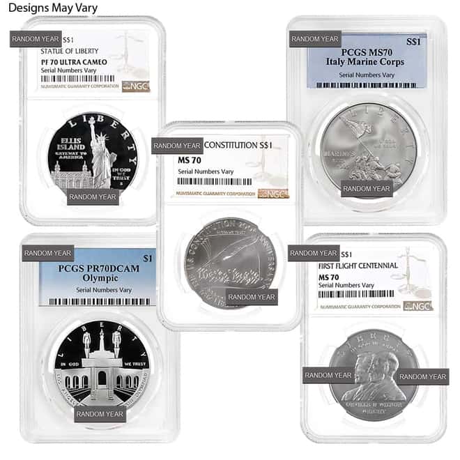 U.S. Mint $1 Silver Dollar Commemorative NGC/PCGS MS/PF 70 (Random Year)